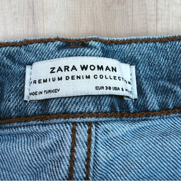 ZARA Distressed Ripped Slim Boyfriend Light Wash Denim Jeans 6 - Picture 3 of 4
